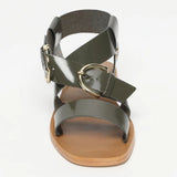 ABHAYD sandales en cuir kaki verni
