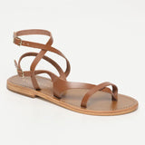 COSMOS sandales spartiate / lacet en cuir camel