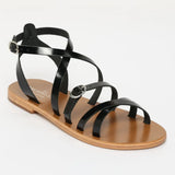 ABHIRI sandales en cuir noir verni