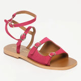 PARME sandales spartiate / lacet en cuir fushia
