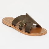 CONI mules en cuir kaki lézard