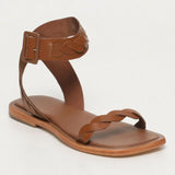 AMBAR sandales bracelet cheville en cuir camel