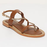 YANKEE sandales entre-doigts en cuir camel et doré