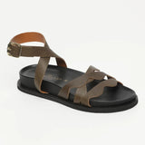 VASTO sandales en cuir kaki lézard