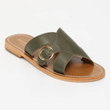 CONI mules en cuir kaki foncé