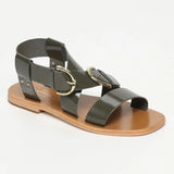 ABHAYD sandales en cuir kaki verni