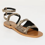 PARME sandales spartiate / lacet en cuir beige serpent