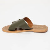 CONI mules en cuir kaki foncé
