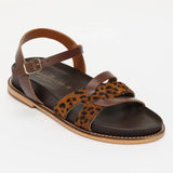 SYMARAE sandales en cuir chocolat et marron léopard