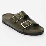 AISHANI sandales en cuir kaki foncé