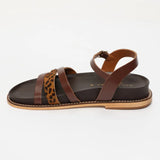 SYMARAE sandales en cuir chocolat et marron léopard