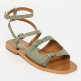 PARME sandales spartiate / lacet en cuir kaki clair