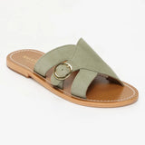 CONI mules en cuir kaki clair