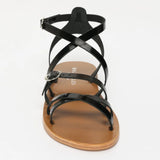 ABHIRI sandales en cuir noir verni