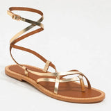 ELANIE sandales spartiate / lacet en cuir doré foncé