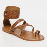 DARIKA sandales bracelet cheville en cuir camel croco et camel